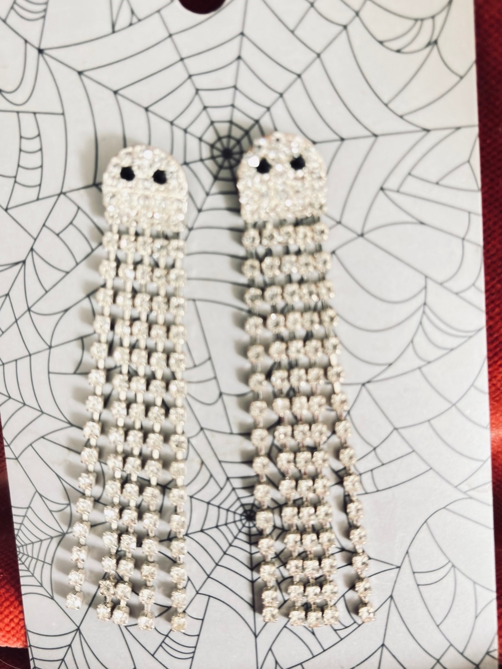 Ghost Sparkling Silver Rhinestone Fringe Earrings